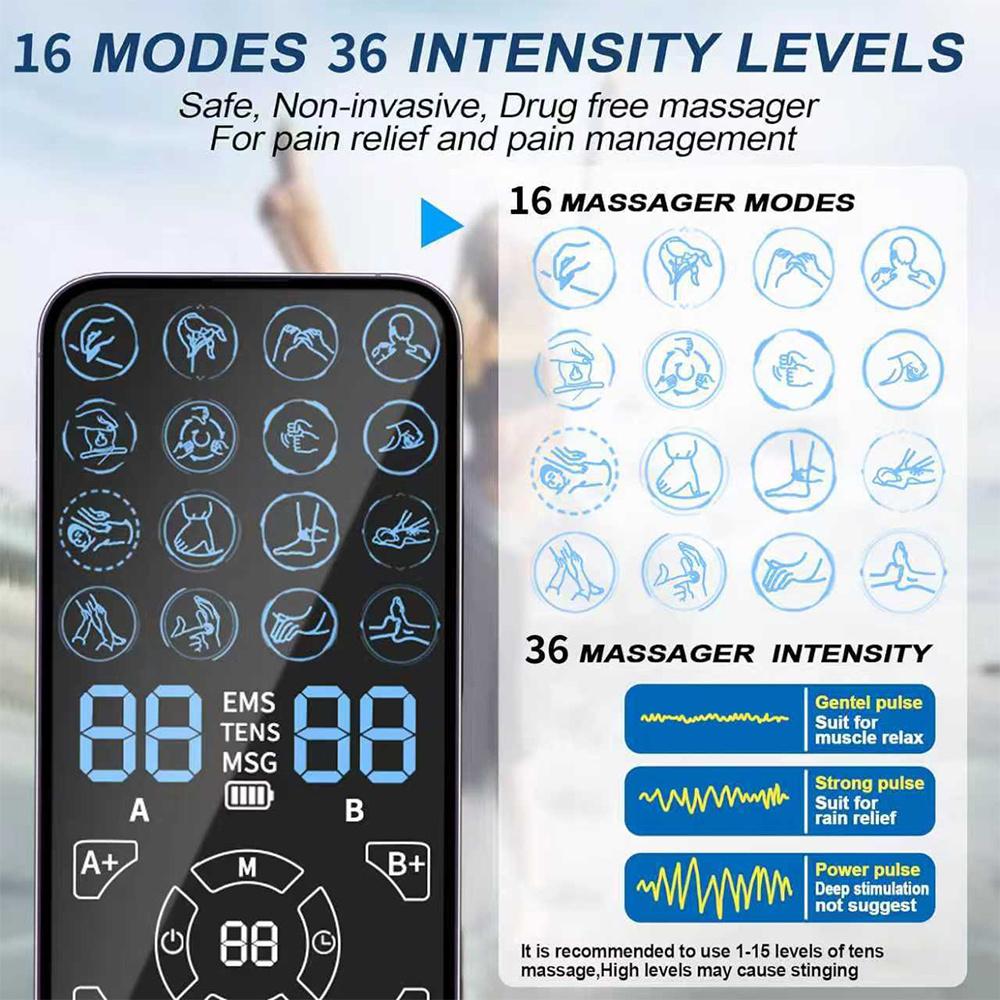 16 Tens Electric EMS Acupuncture Body Massage,Tens Muscle Stimulator Therapy Slimming Machine Electro Stimulator Digital Therapy