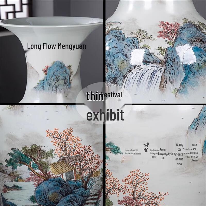 Peach & Garden Hand-painted Ceramic Landscape Floor Vase