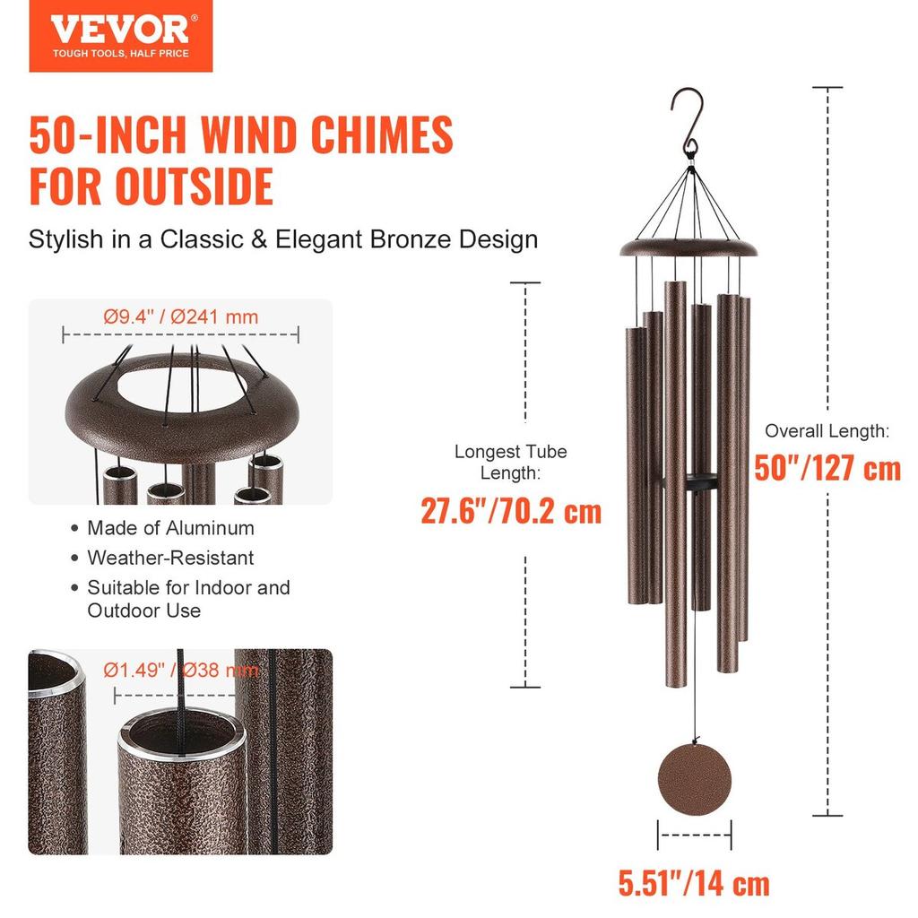 Wind Chimes for Outside 1270 mm Aluminum Memorial Deep Tone Wind Chimes
