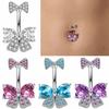 Crystal Navel Piercing Jewelry Stainless Steel Pink Bow Belly Rings Belly Button Rings  For Women