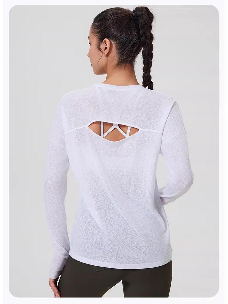 Women's Loose-Fit Breathable Sun Protection Yoga Top with Buttocks Coverage and Long Sleeves