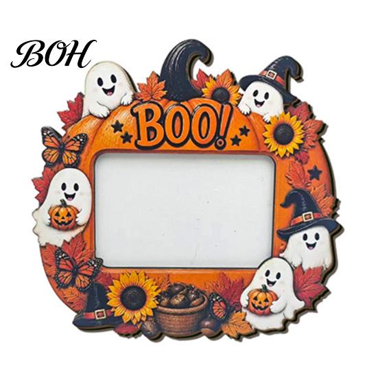 Halloween Photo Frame Frame, Wooden Desktop Picture Holder for Spooky Party Decoration Decorative Mantle Piece And Festive Home Decor, Vintage