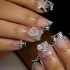 30-Piece Set: Handmade Almond Nails with 3D Flowers, Butterflies & Pearls