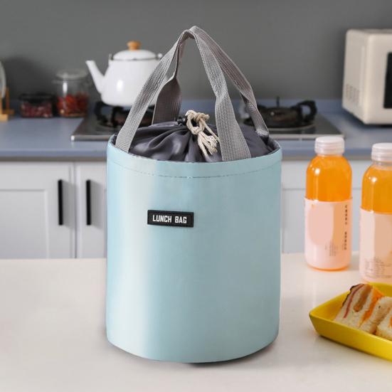 Lunchtasche, wasserdicht, großes Fassungsvermögen, tragbar, mit Griff, Kordelzug, Oxford-Stoff, rund, vakuumisoliertes Gefäß, Handtasche, Küchenbedarf