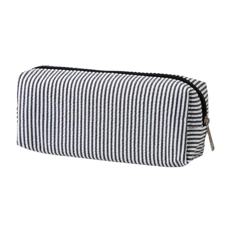 Multiunction Striped Pencil Case Water Resistant Polyester Pen Pouches Travel Cosmetics Bag For School Office Supplies