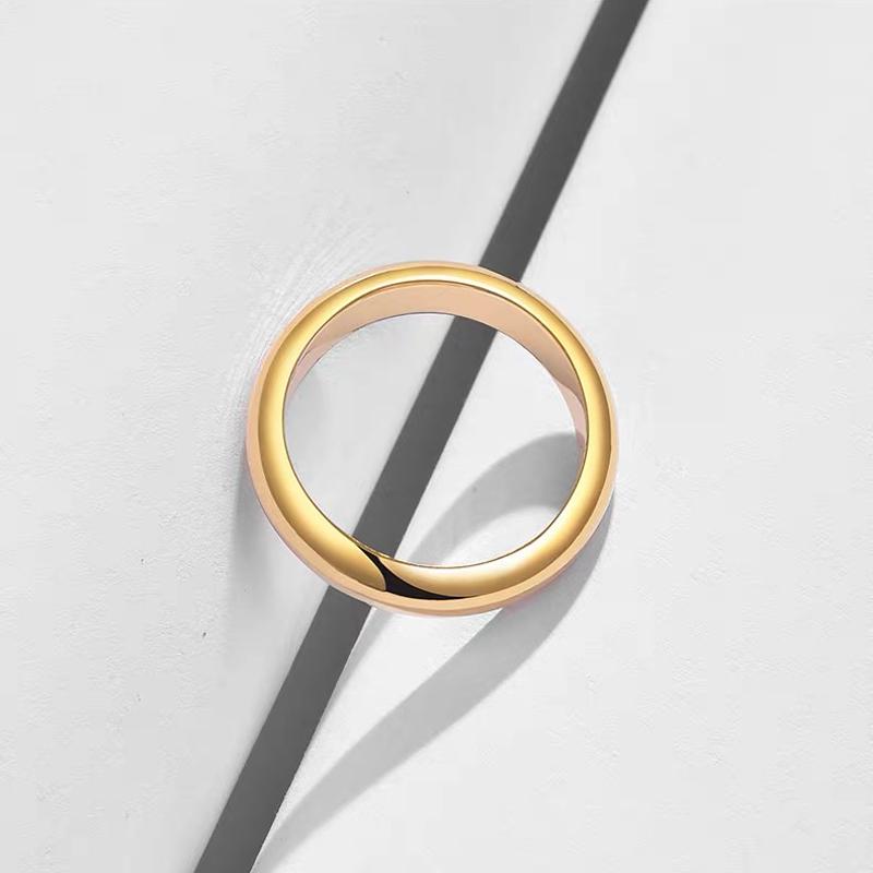 Non-Fading Fine 4mm Round 18K Golden Ring Women's Men's Simple Wedding Band Lover's Couple's Gift Jewelry