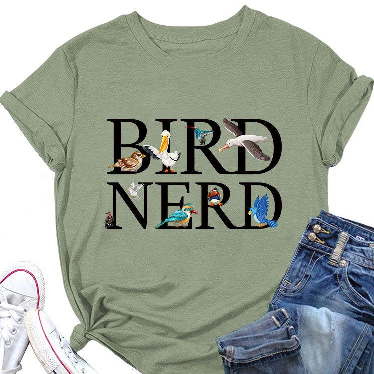 New summer fashion shortsleeved Tshirt Bird Nerd Tee printed casual Womens crewneck top with pullover
