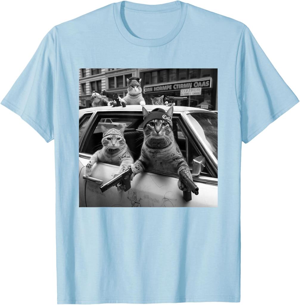 Print Gangster Cats Graphic Tee Men's Funny Street Style Oversized T-Shirt Casual Daily Print Round Neck