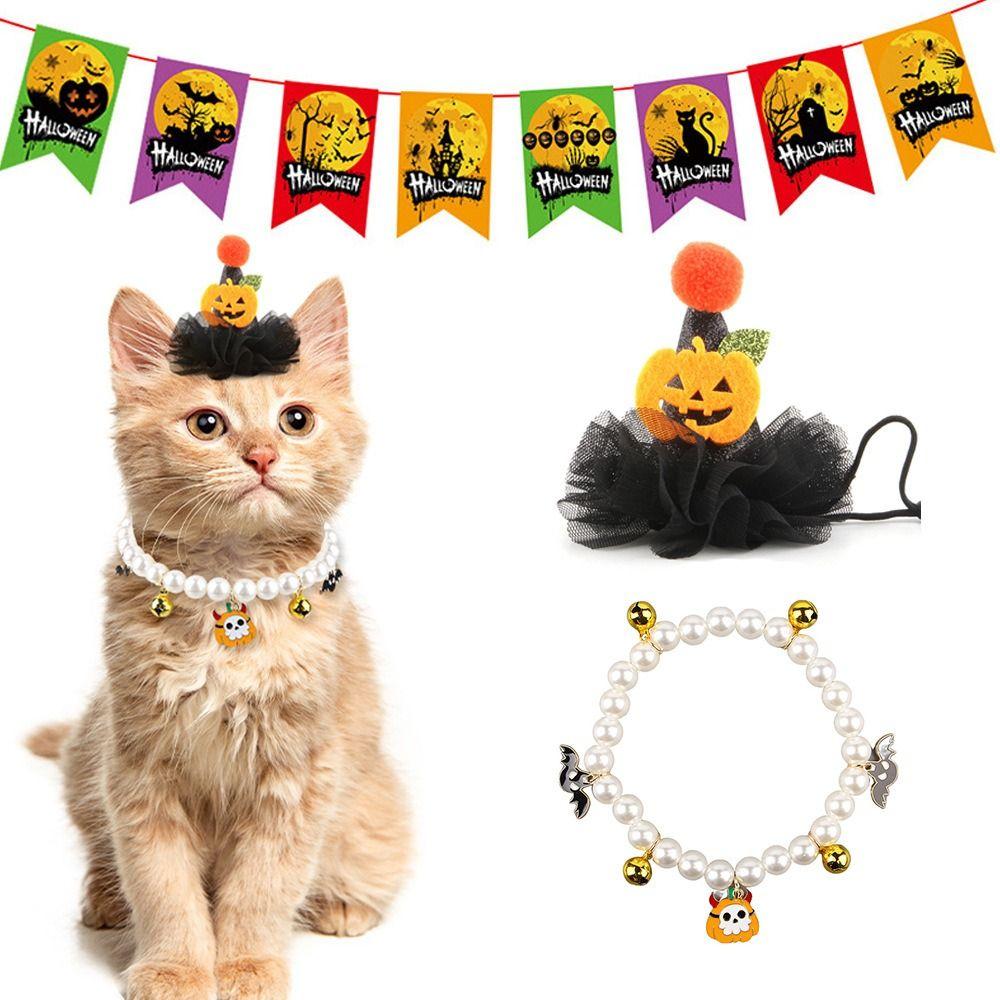 New Halloween Cat Collars Kawaii Elastic Dog Necklace Pumpkin Cute Halloween Decoration