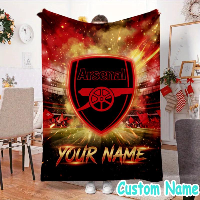 Custom Name Arsenal Football Crest Flannel Blanket Seasonal Universal Blanket For Indoor/outdoor, Perfect For Bedroom Sofa birthday gifts