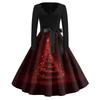 Women's Casual Christmas Print V-Neck Vintage Dress for Holiday Party and Daily Wear