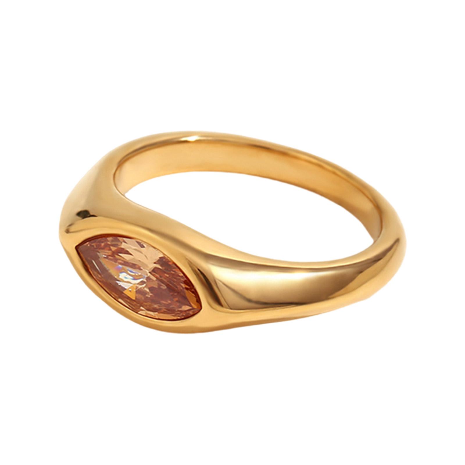 

Элегантное кольцо с цирконом формы «лошадиный глаз», из нержавеющей стали с золотым покрытием, аксессуар для пальца, ручная работа, уникальный подарок для женщин A