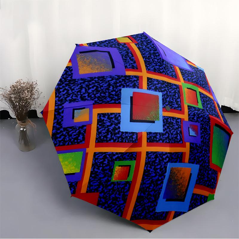 1pc Abstract Squares Automatic Open/Close Umbrella, Compact Travel Umbrella, 8-Rib Sturdy Frame - Ideal Gift for Friends Yy251118027