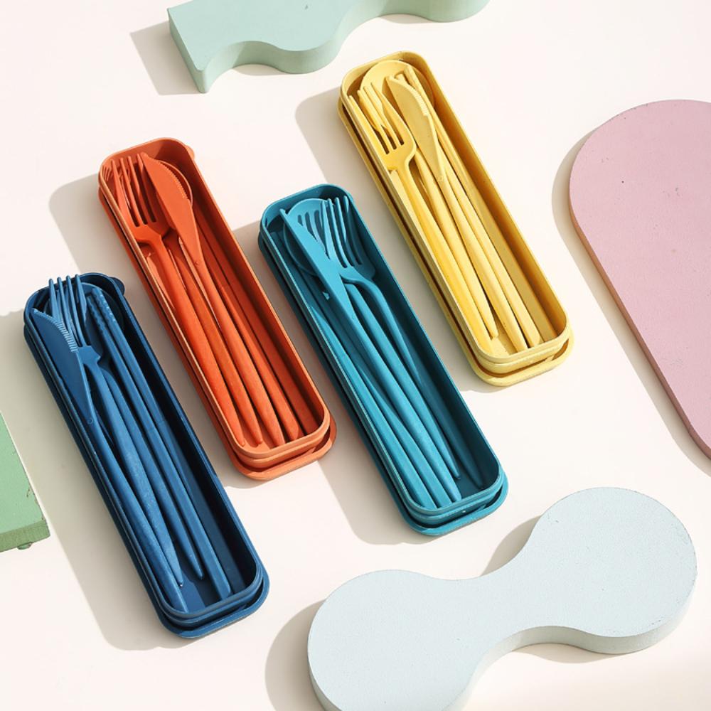 Eco-Friendly Wheat Straw Dinnerware Set Wheat straw Utensil Box New Tableware travel set  Travel