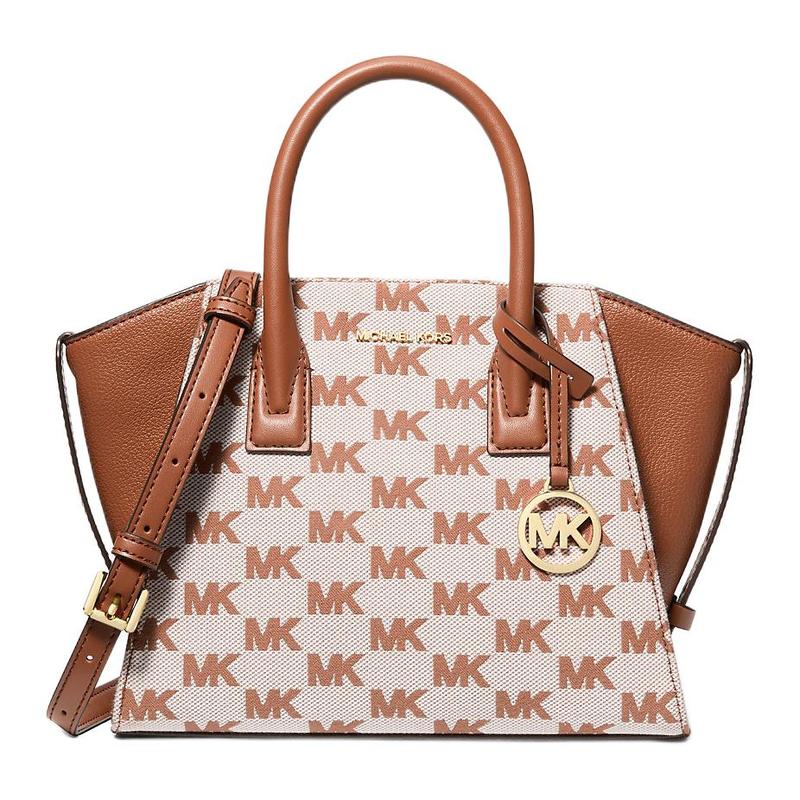 MICHAEL KORS Avril signature logo jacquard gold hardware cotton and polyester handbag small women s brown золотой