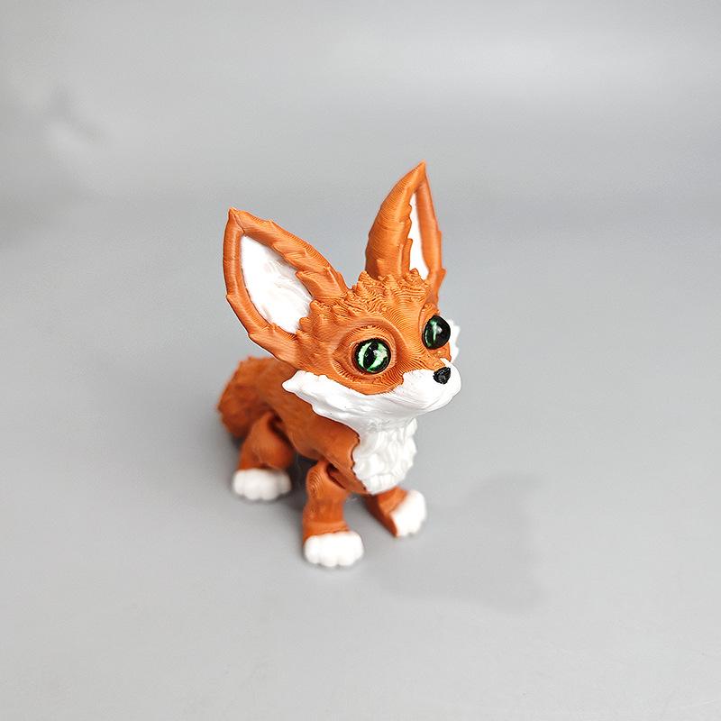 3D Printing Small Fox Cute Creative Modelling Animal Toys Office Home Decoration Small Ornaments Big Ears Fox Children's Gifts