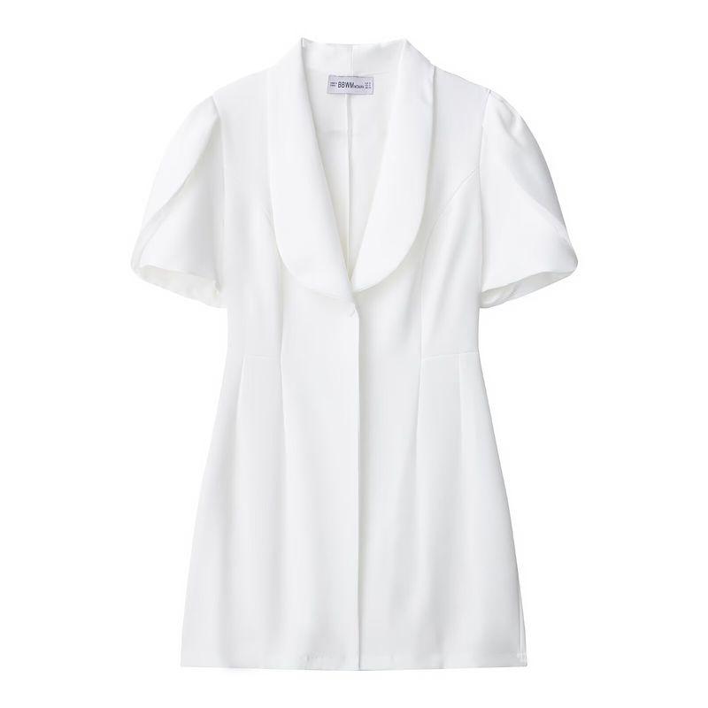 

Kaslead New Women clothes Western Style Fashion Simple Air Texture Suit Dress White L