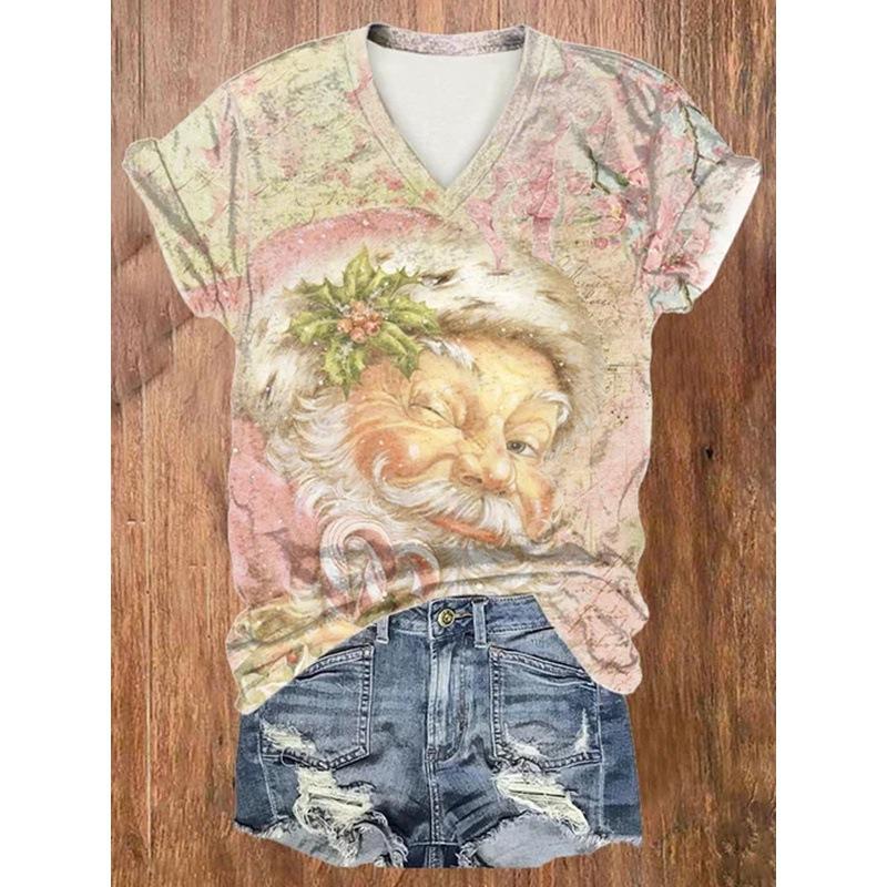 

Летняя футболка Хип-хоп серия Цифровая 3D печать Женская футболка с V-образным вырезом и коротким рукавом Спортивный топ L