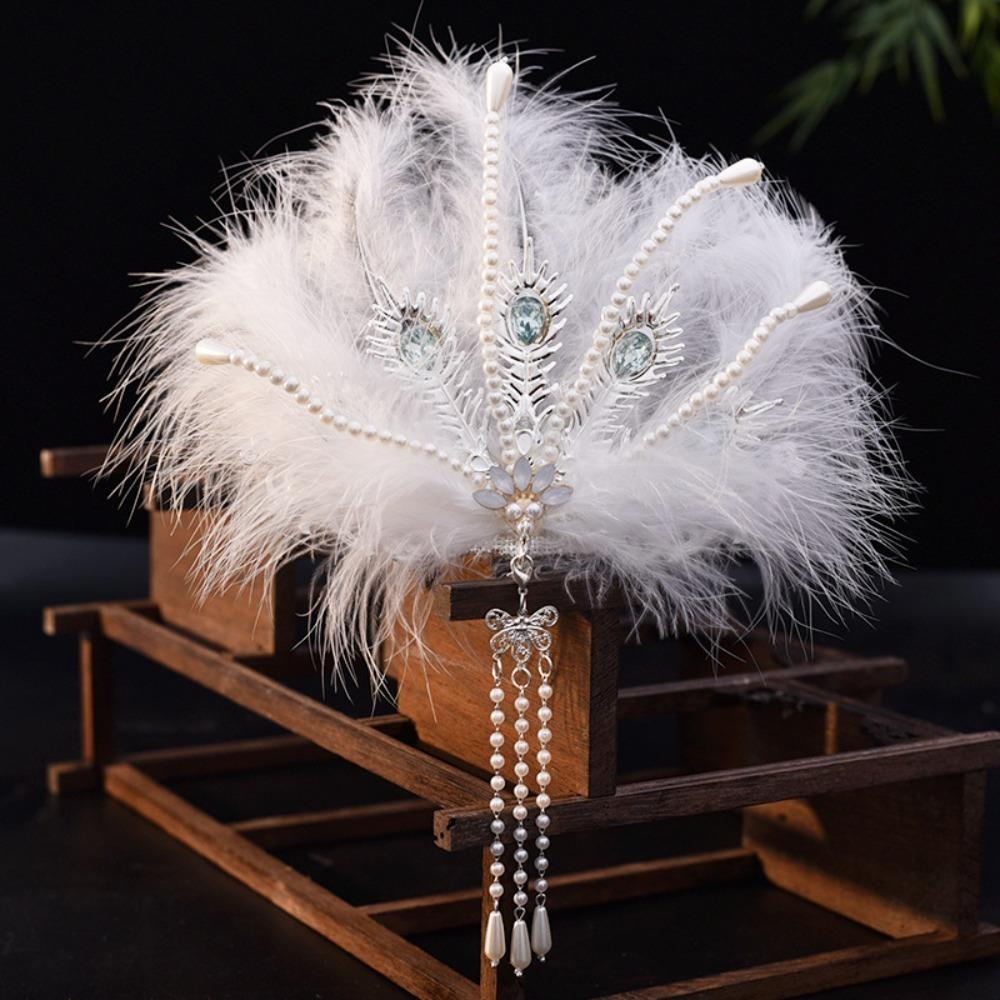 Vintage Chinese Hanfu Hair Crown Fairy Peri Feather Tiara  Hanfu Accessory