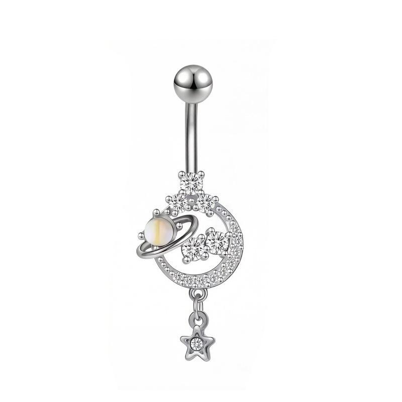 Colorful Y2K Stainless Steel Zircon Planet Moon Butterfly Belly Rings Cute Butterfly Body Piercing Jewelry Belly Button Rings
