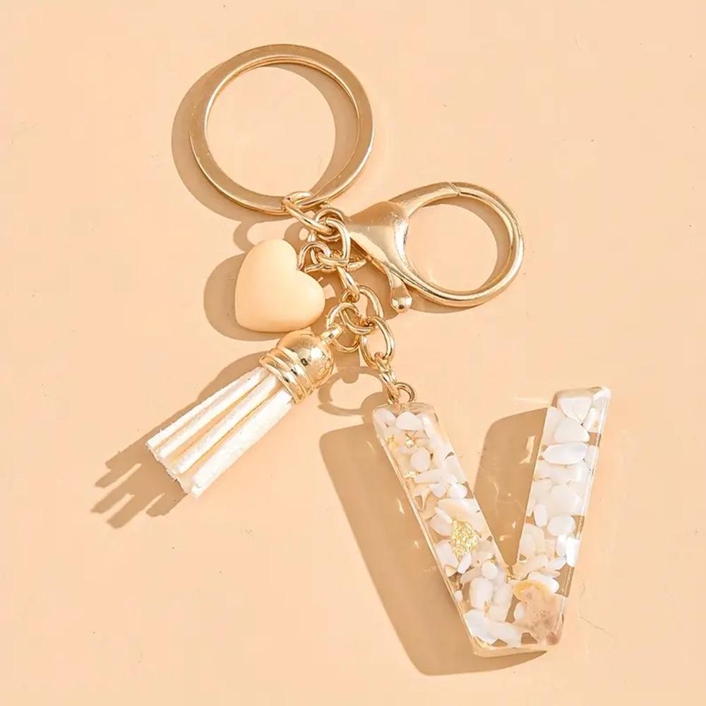 Resin Heart & Stone Letter Keychain for Women - Stylish Backpack Accessory