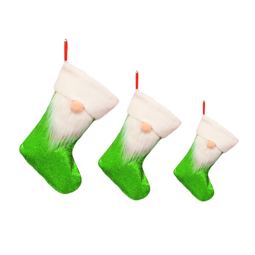 3-Pack Large, Medium And Small Sequined Christmas Stockings Gift Bags For Christmas Window And Fireplace Decorations