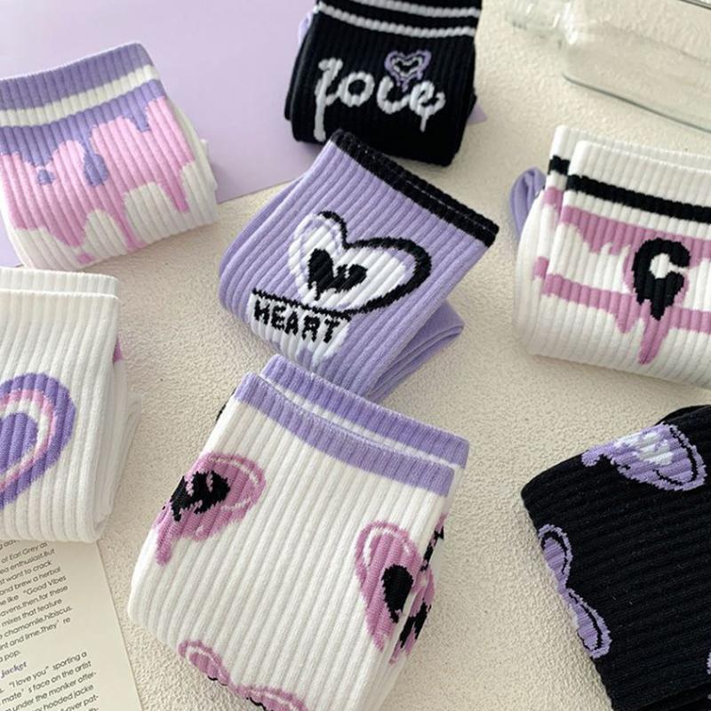 1Pair Purple Lovely Socks Children'S Women'S Warm Cotton Socks Medium Tube Autumn