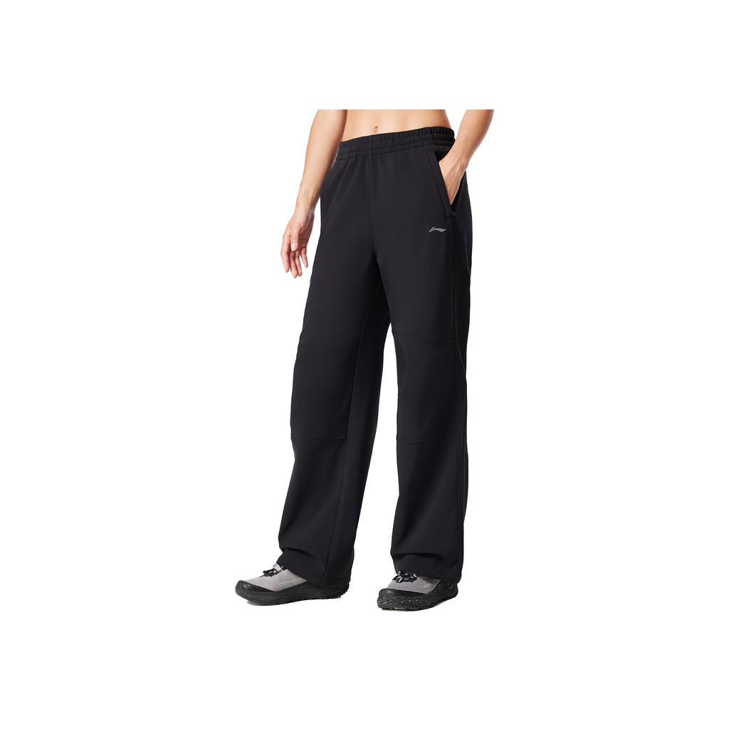 Li-Ning Comfortable Versatile Thick Straight Leg Fleece Simple Warm Knitted Sports Pants Women Bottoms Black AYKV718-1