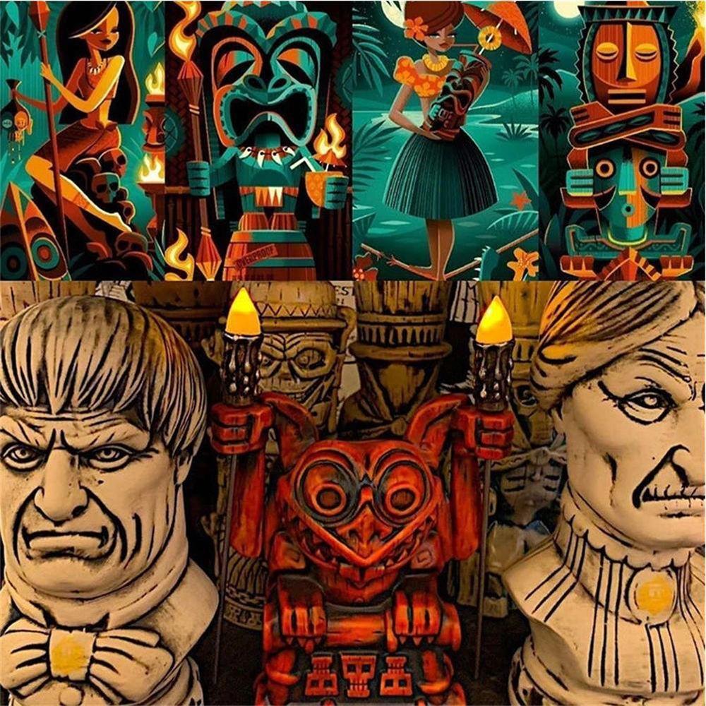 Decoration Retro Resin Tili Sculpture Hawaii Totem Tiki Figure Statue Torch Luminous Water Cup