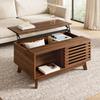 Coffee Table Modern Retro, Height-Adjustable Tabletop, Sliding Louvre Door, Walnut Look, MDF Body, Multifunctional Living Room Table