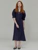 OPENING SUNSHINE Open Collar Shirring Detail Shirt Dress Navy