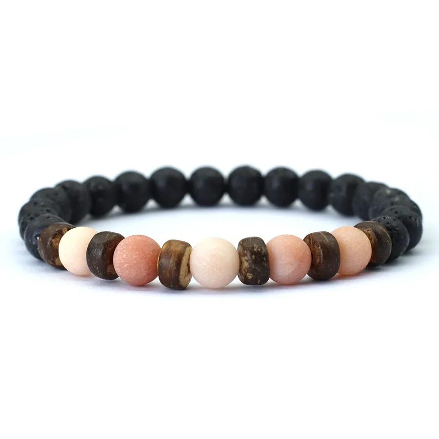 New Natural Wooden Bracelet For Men Meditation Braslet Volcanic Rock Braclet Gemstone Stretch Beaded Brazalete Pulsera