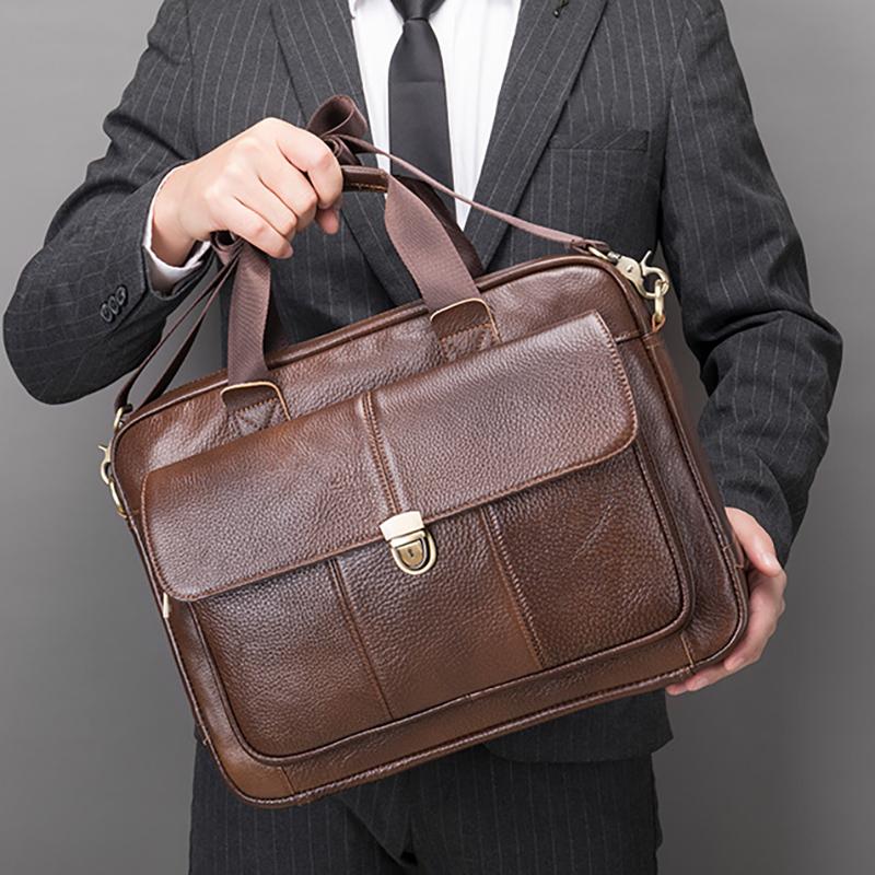 New Men's Briefcase Casual Vintage Genuine Leather Handbag Large-Capacity Business Laptop Bag Crossbody Bag