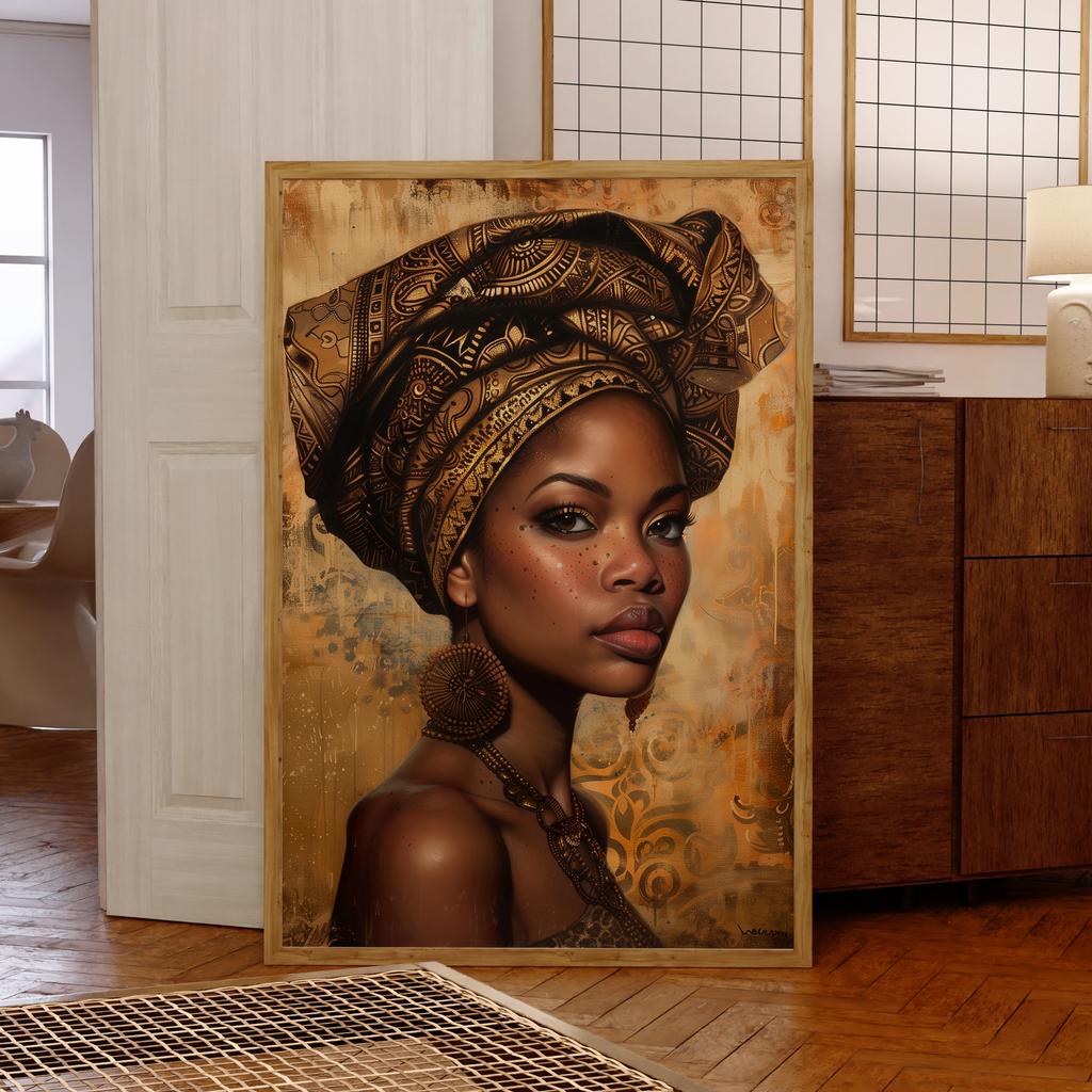Wall Art Aluminum Frame Prints Canvas Painting Poster Living Room Home Decor Modern African Girl Fashion Portrait