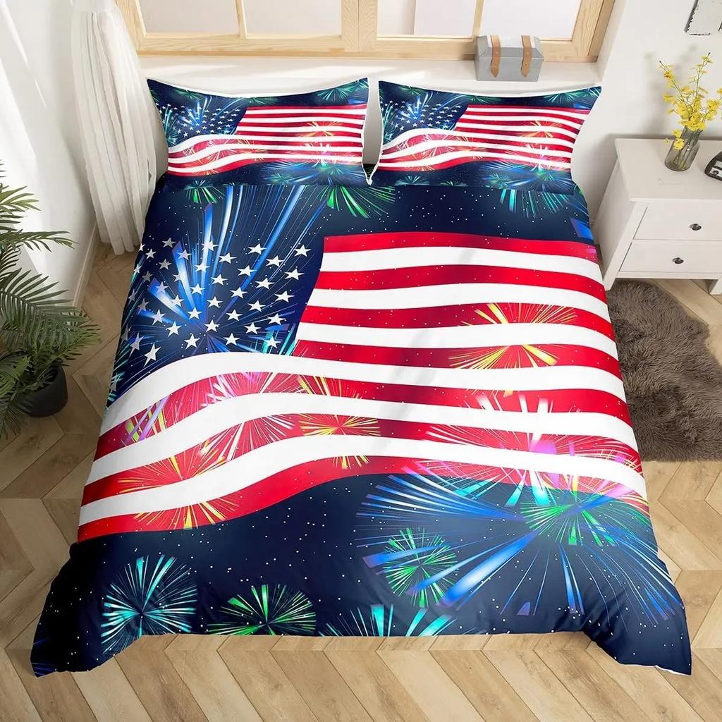 Fireworks Duvet Cover Fantasy Castle Bedding Set Prague Cityscape Comforter Cover Microfiber Magical Psychedelic Flowers Bed Set
