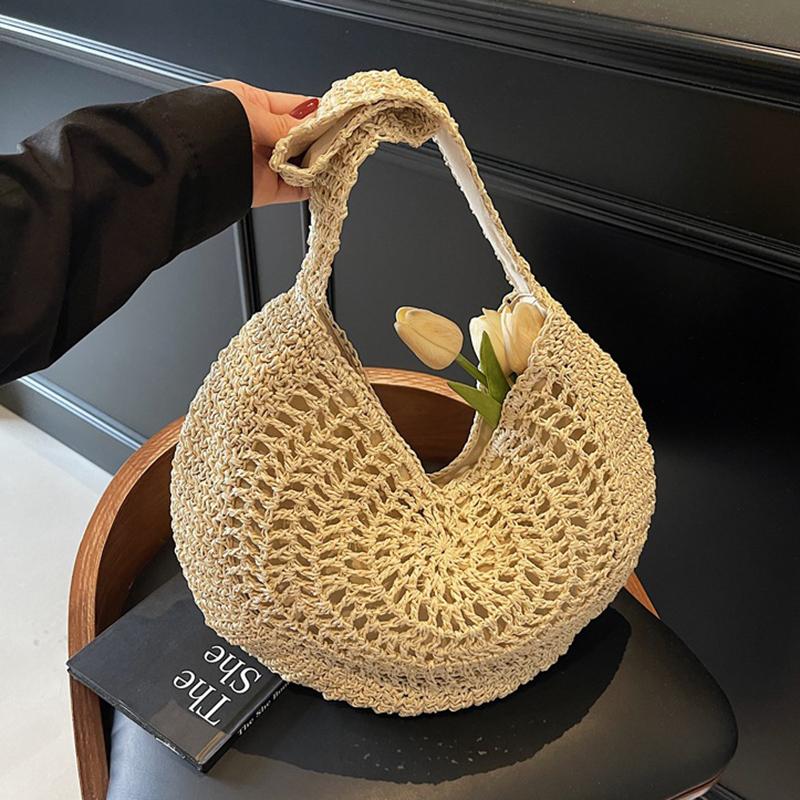 Yogodlns Borsa a Spalla Intrecciata in Paglia Oversize da Donna Casual Grande Capacità Mezzaluna Borsa a Mano Vacanza Estiva Leggera Borsa da Spiaggia Intrecciata a Mano