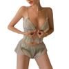 Sexy Pyjama-Set aus Eisseide mit kurzem Knopf vorne und Bauchband für Damen