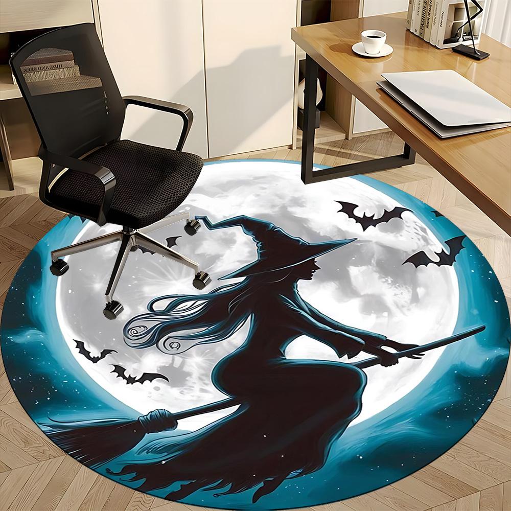 1PCWitch Moon Office Round Area Rug, Mat Suitable For Office, Under Office Chairs Bedroom Living Room Home Decor, Room Deco