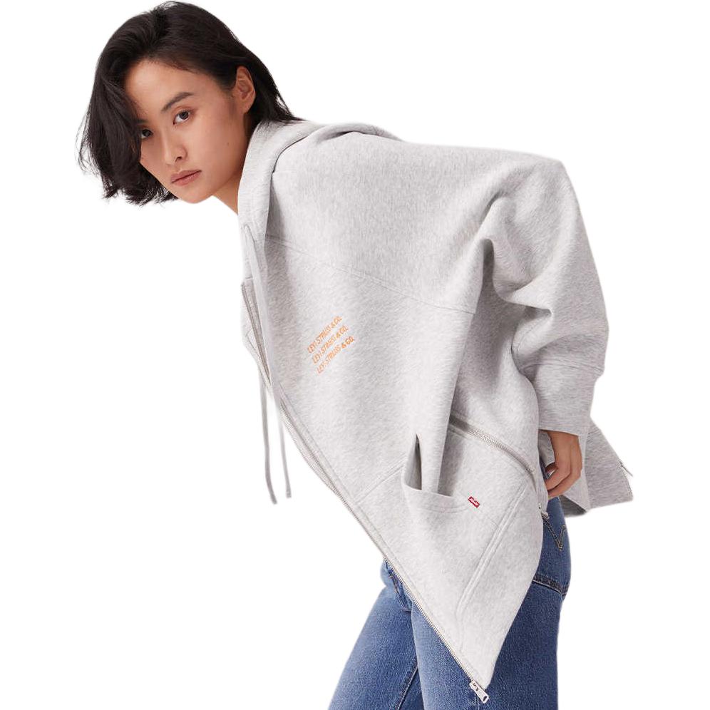 Levis Simple Comfortable Versatile Loose Hooded Drawstring Long Sleeve Sweatshirt Women sweatshirt Gray 0016N-0003