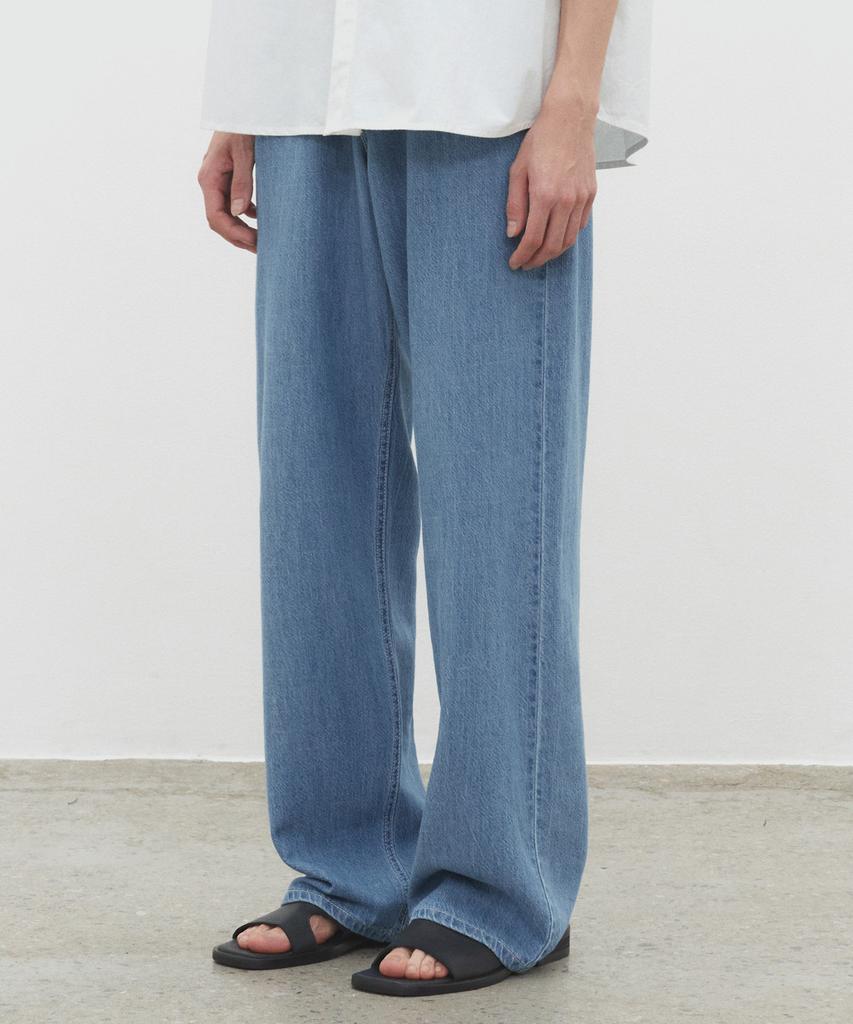 DECET [Summer Linen-Like] Linen Like Mid Rise Wide Jeans Dcpt039Blue