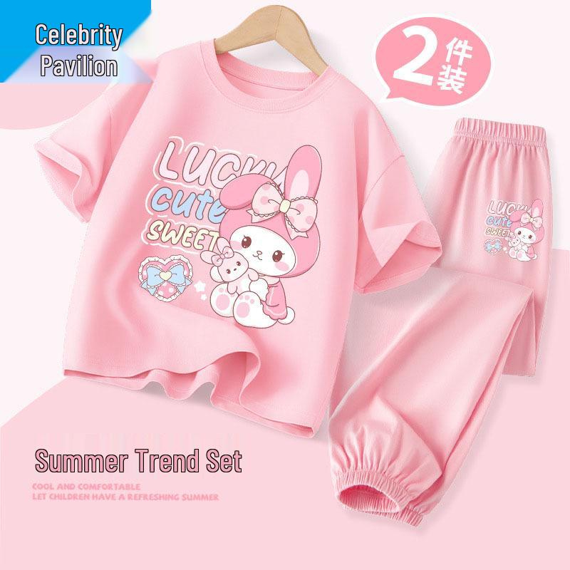 Girls' Summer Cotton Short-Sleeved Suit: Stylish, Thin Sportswear for Older Kids 2025