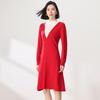 Sanpowa 100% Merino Wool Half-High Collar A-Line Dress