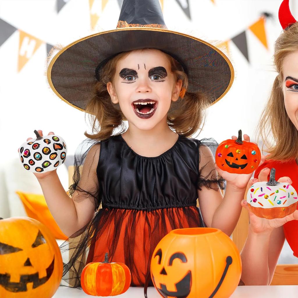 12-48PCS Paintable Pumpkins Foam Mini Pumpkins for Craft With Stickers Markers Halloween Party Favor Thanksgiving Table Decor