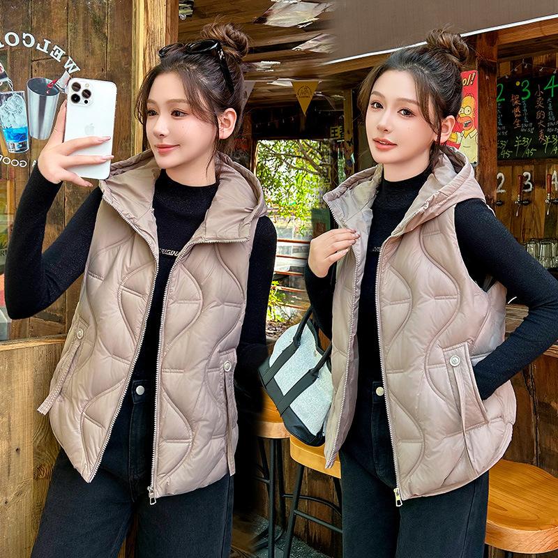 Down cotton vest women's autumn and winter new outer wear versatile vest black vest hooded short coat