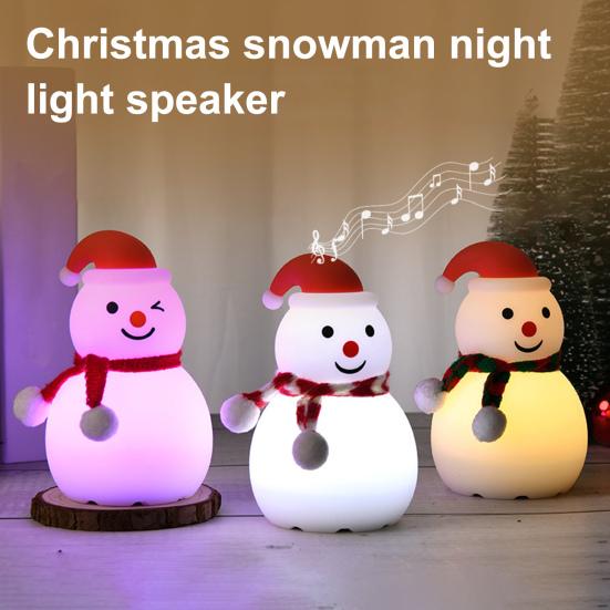 Snowman Tap Light Cute Christmas Lamp Rechargeable Silicone Touch Bedside Light Snowman Mood Lighting for Christmas Tree