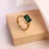 18K Gold Plated Square Multi-color Crystal Chunky Rings Stainless Steel Hypoallergenic Texture CZ Zircon Knuckle Ring Anillos