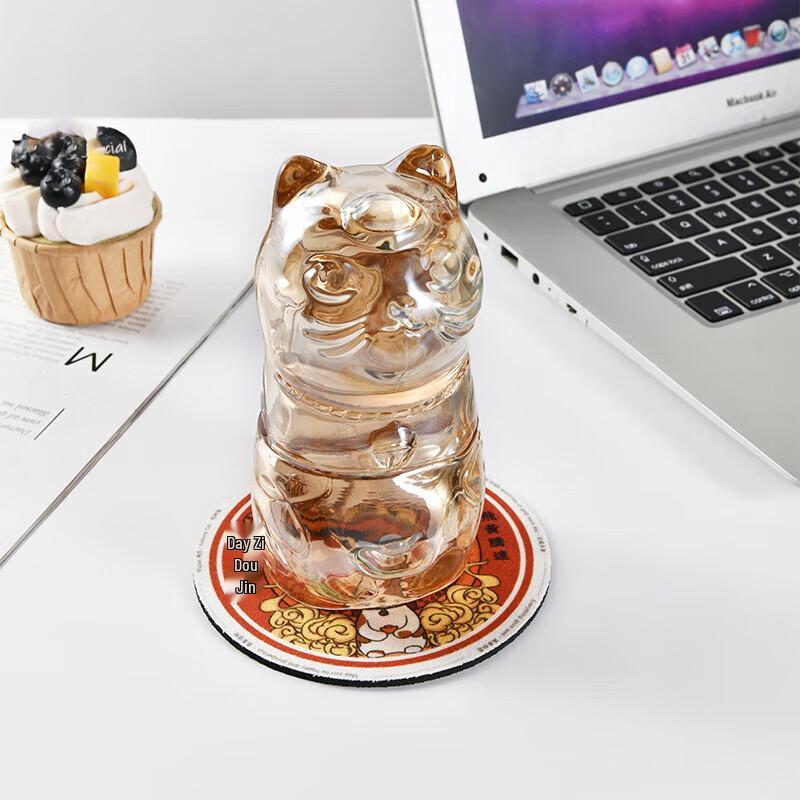 Fortune Cat Gold Glass Tea Cup