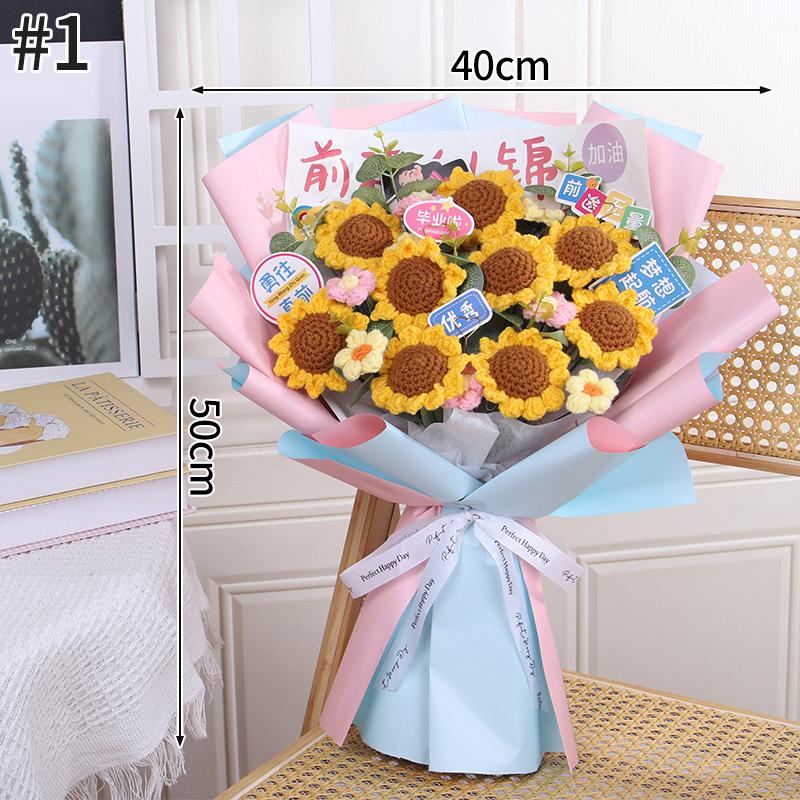 Hand-Knitted Crocheted Sunflower Bouquet Graduation Flowers Gifts Finished Product Teacher'S Day Graduation Season Bouquet