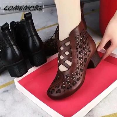 Women's Sandals 2025 New Summer Boots Hollow Classic Out Mesh Mid Heels Pumps Lightweight Casual Female Breathable Large Size 41