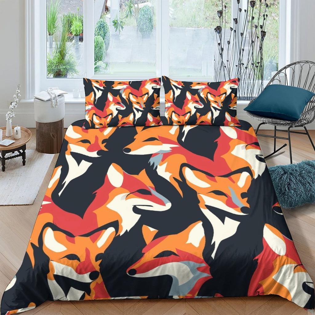 Fuchs-Print Bettbezug Bettwäsche Set Deckenbezüge Für Kinder Kinder Und Erwachsene Warm Weich Bequem Atmungsaktiv